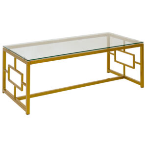 029-000107 Τραπέζι σαλονιού Eccento pakoworld χρυσό-γυαλί 8mm 120x60x44εκ