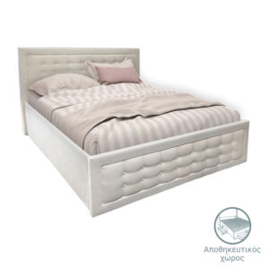 049-000056 Κρεβάτι Kiev pakoworld ύφασμα εκρού αποθηκευτικός χώρος 160x200εκ