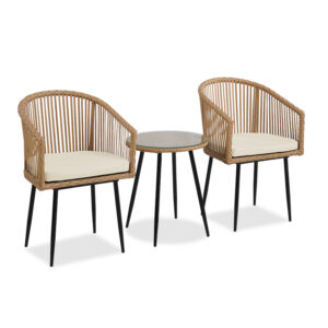 140-000022 Σαλόνι κήπου Naoki pakoworld σετ 3τεμ pe φυσικό-μέταλλο μαύρο