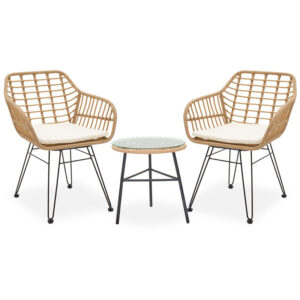 200-000362 Σαλόνι κήπου Gaus-Naoki σετ 3τεμ pakoworld μέταλλο μαύρο-pe φυσικό.