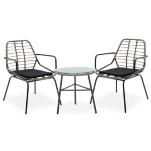 200-000364 Σαλόνι κήπου Gaus-Naoki σετ 3τεμ pakoworld μέταλλο μαύρο pe γκρι