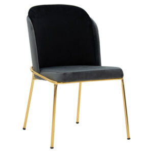 190-000017 Καρέκλα Ermina pakoworld βελούδο γκρι-μαύρη πλάτη-χρυσό gloss πόδι
