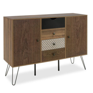 066-000006 Μπουφές Boho pakoworld με τέσσερα συρτάρια καρυδί μεταλλικά πόδια 122x39,5x86εκ