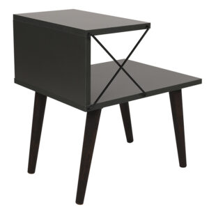 071-001531 Βοηθητικό τραπέζι-κομοδίνο Gather pakoworld ανθρακί-καρυδί 50x40x55εκ