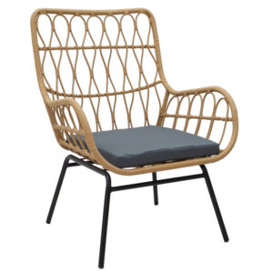 140-000045 Πολυθρόνα Naoki pakoworld μέταλλο μαύρο-pe φυσικό-μαξιλάρι