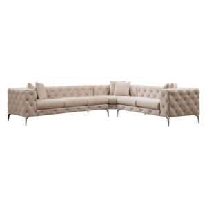 071-001467 Γωνιακός καναπές με αριστερή γωνία PWF-0579 pakoworld τύπου Chesterfield ύφασμα εκρού 310/270x70εκ
