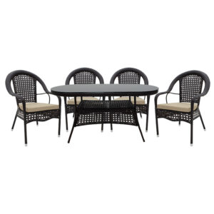 140-000052 Τραπεζαρία κήπου Cellin σετ 5τεμ pakoworld μέταλλο-pe καφέ